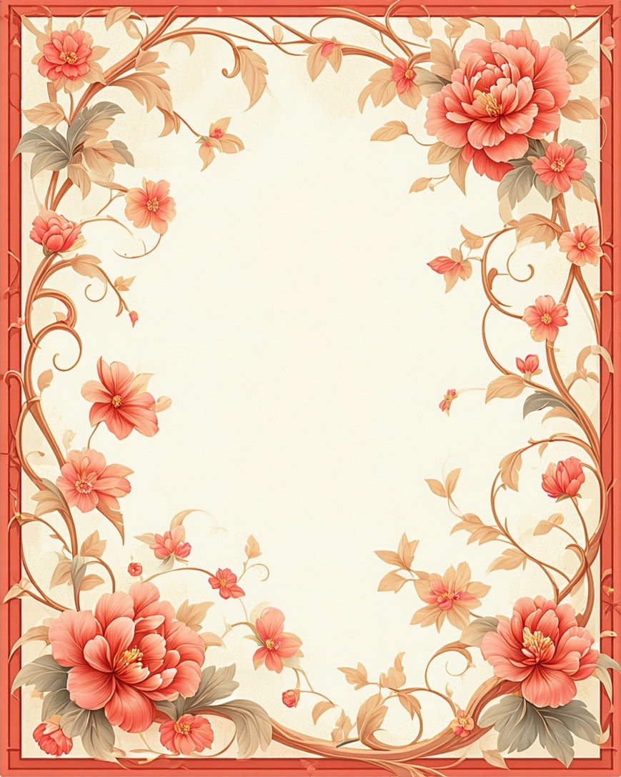 Coral Floral Vine Art Rug