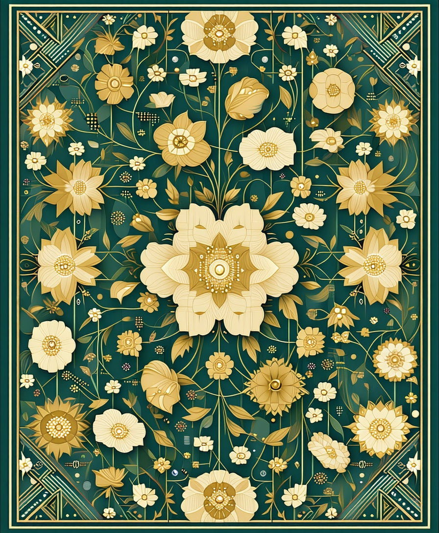 Classic Floral Vines Emerald Green Rug