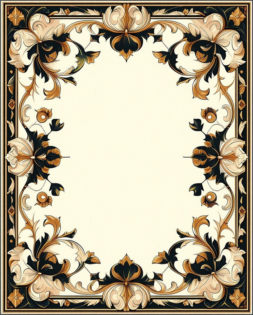 Ornate Floral Scrollwork Frame Design Rug