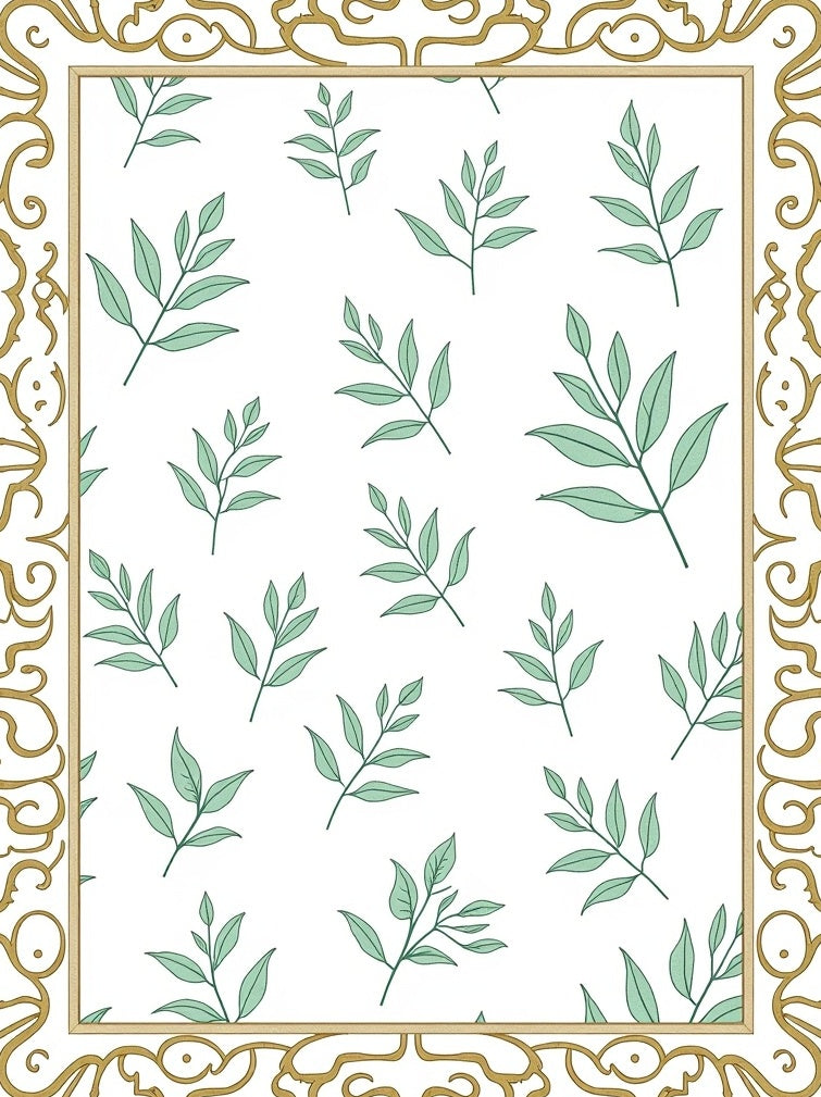 Elegant Green Leaf Border Rug