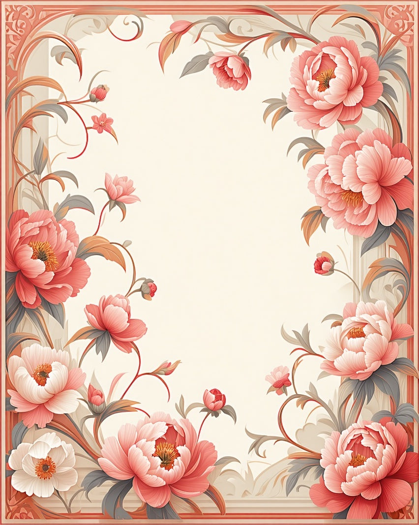 Coral Peony Floral Decorative Rug