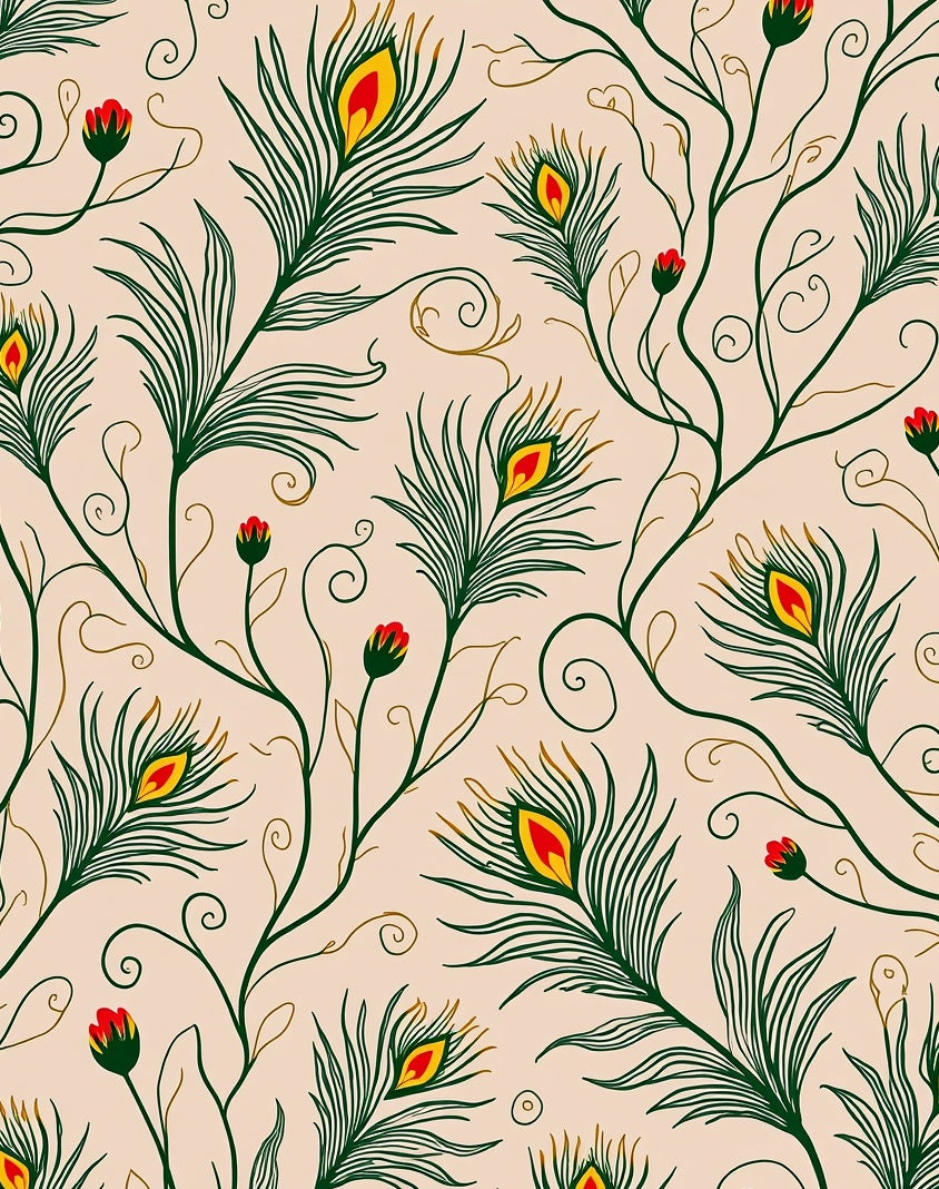 Peacock Feather Vine Pattern Decor Rug