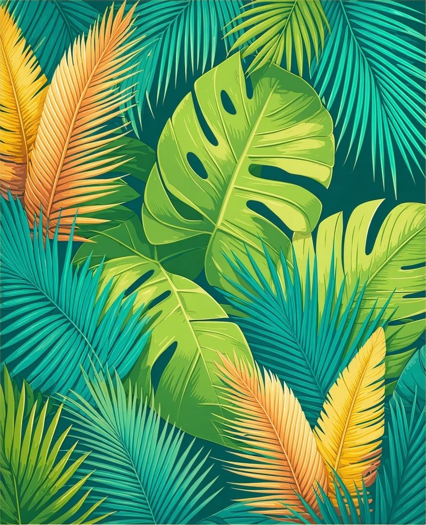 Lush Tropical Leaf Pattern Rug