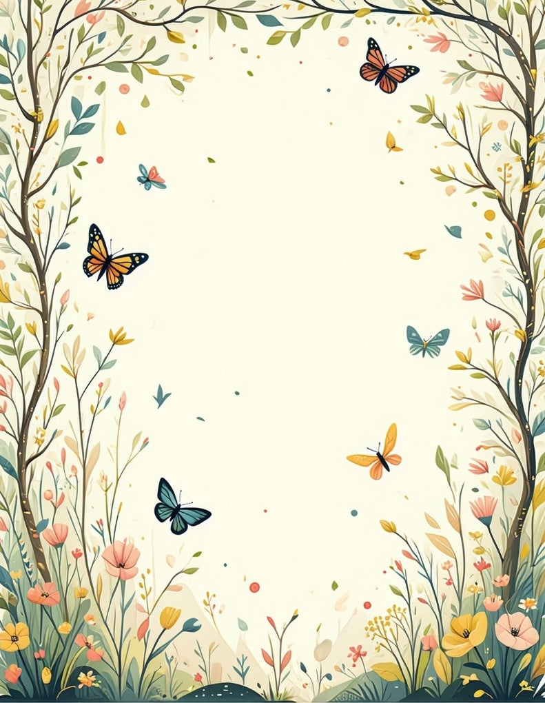 Whimsical Garden Butterfly Floral Design Rug