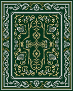 Elegant Floral Scroll Dark Green Design Rug