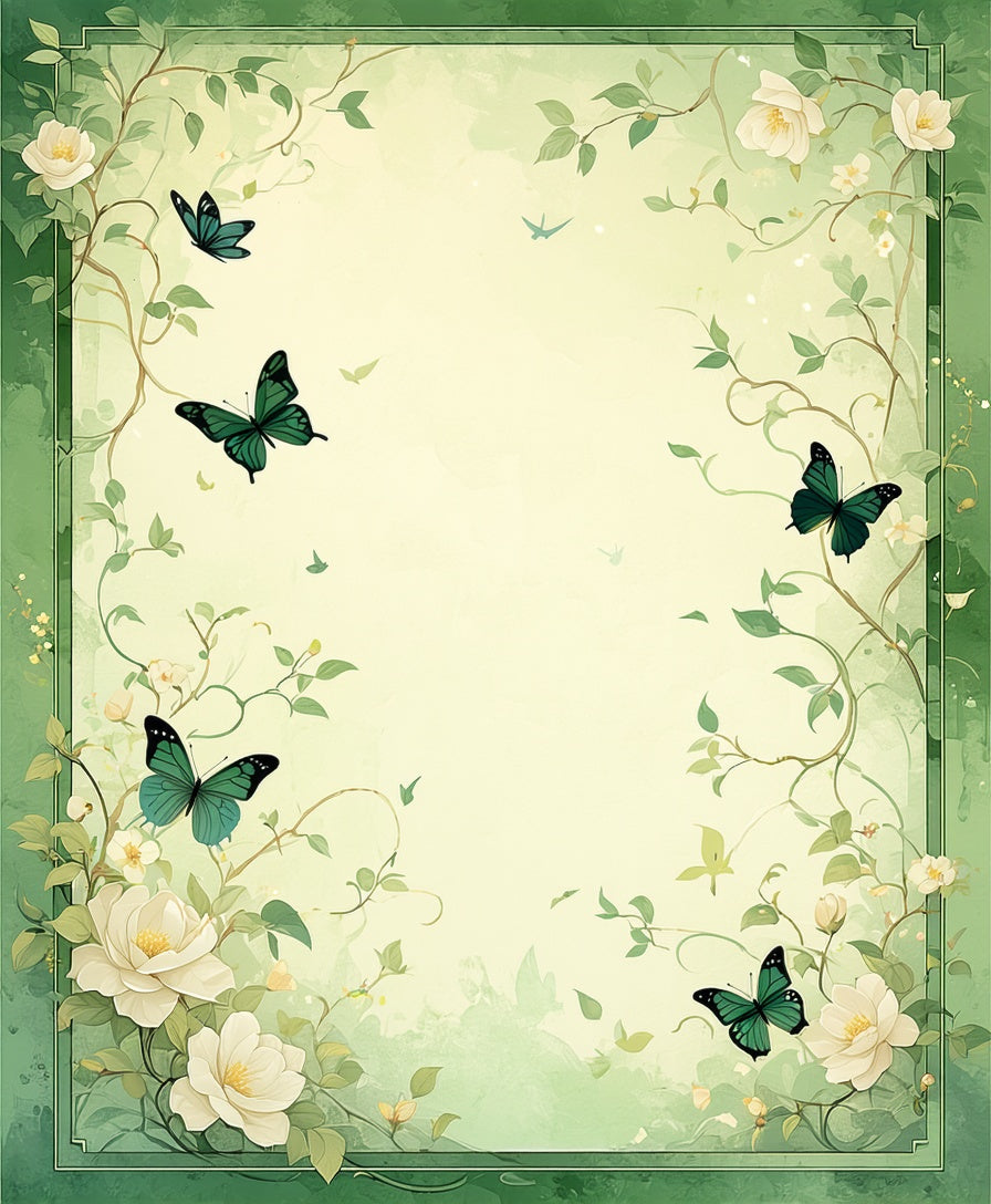 Whimsical Green Floral Butterfly Design Rug