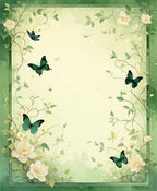 Whimsical Green Floral Butterfly Design Rug