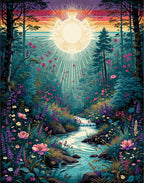 Enchanting Forest River Floral Sunburst Rug