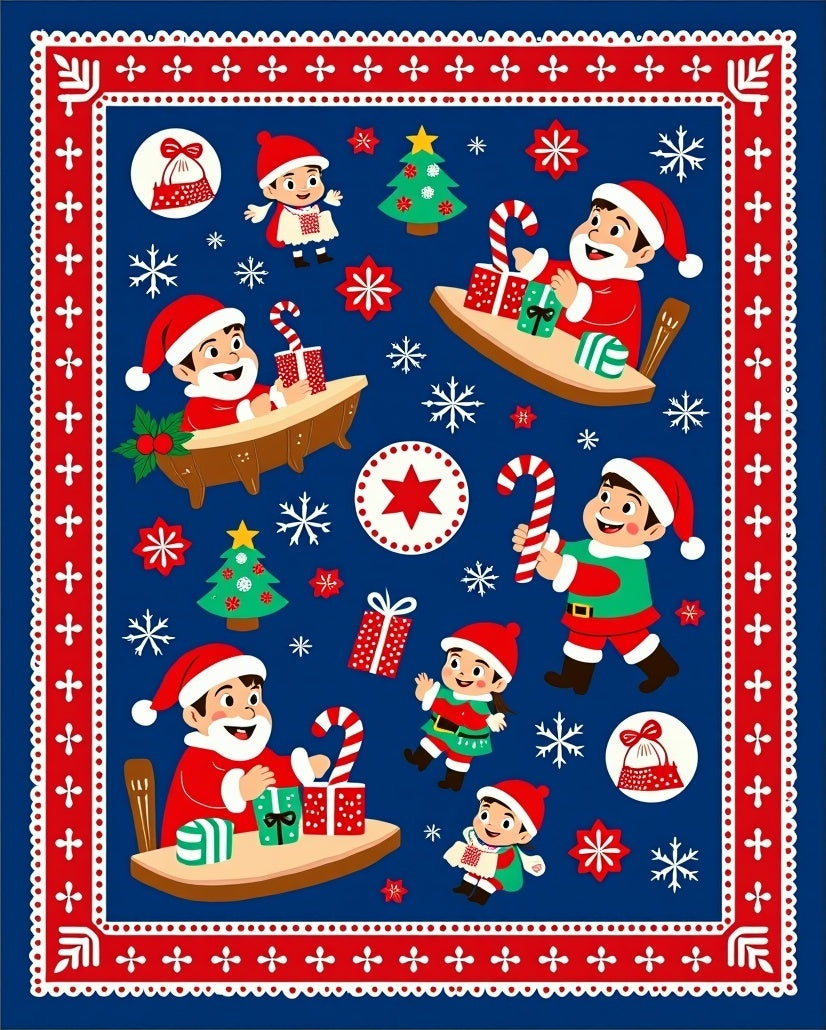 Red Blue Festive Santa Claus Christmas Rug