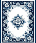 Classic Blue White Floral Scroll Rug
