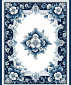 Classic Blue White Floral Scroll Rug
