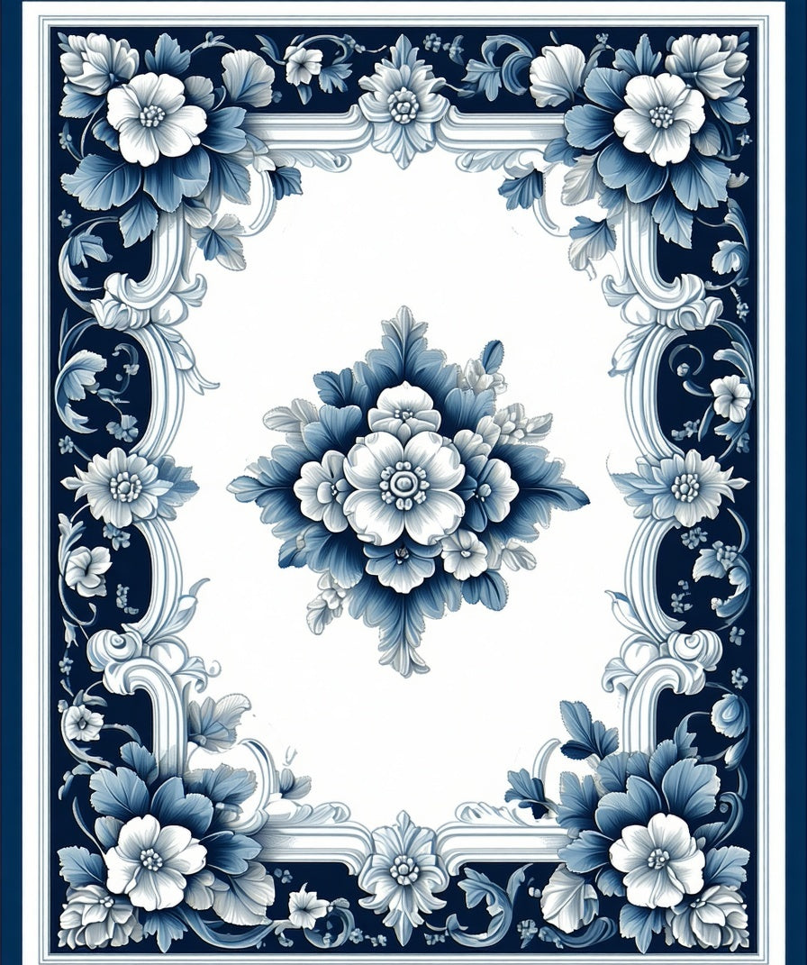 Classic Blue White Floral Scroll Rug