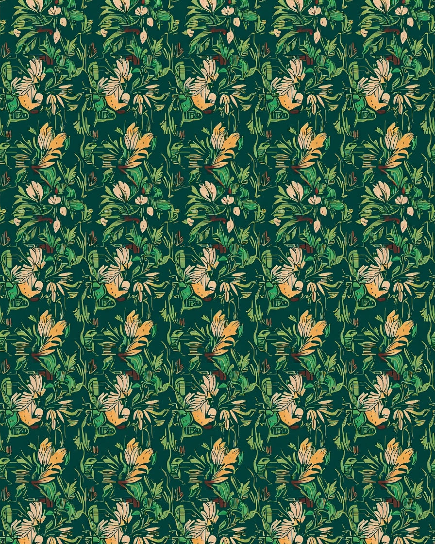 Lush Green Tropical Floral Pattern Rug