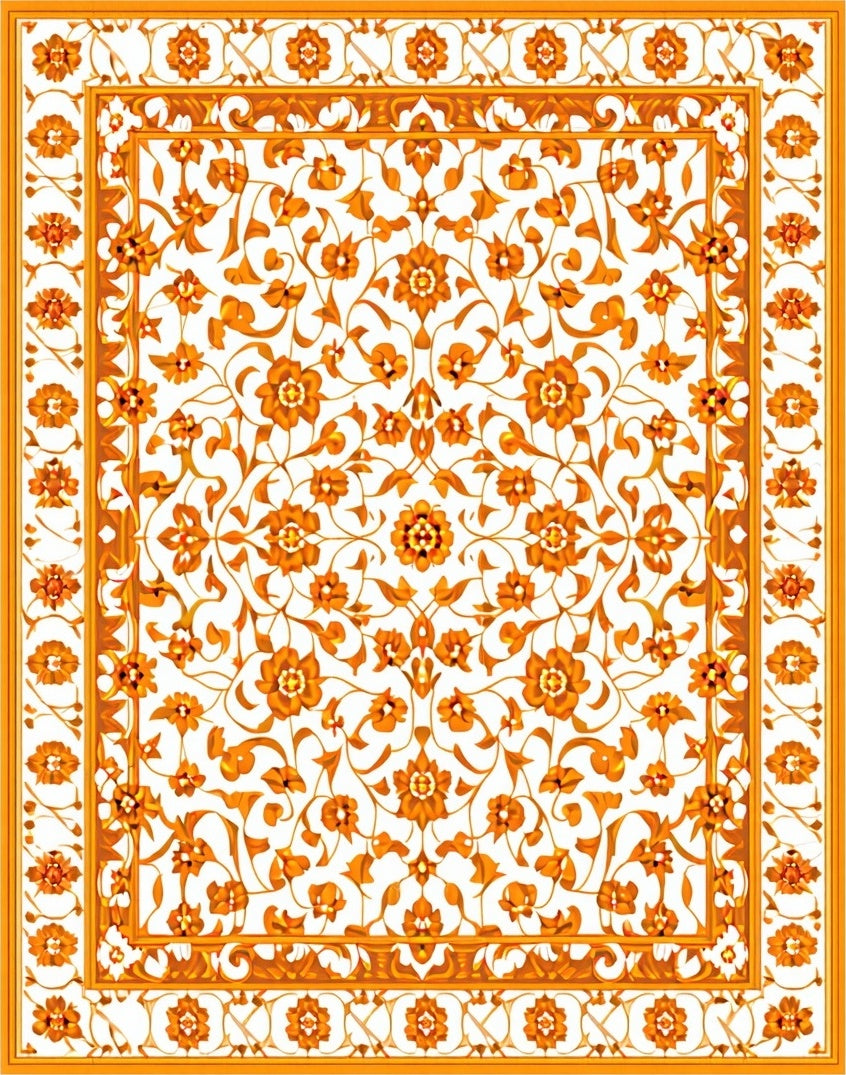 Golden Floral Intricate Patterned Rug
