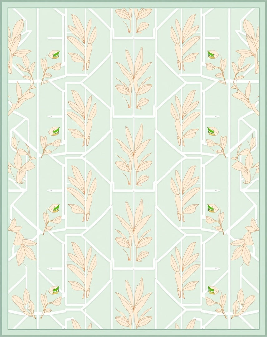 Pale Peach Leaf Geometric Pattern Rug
