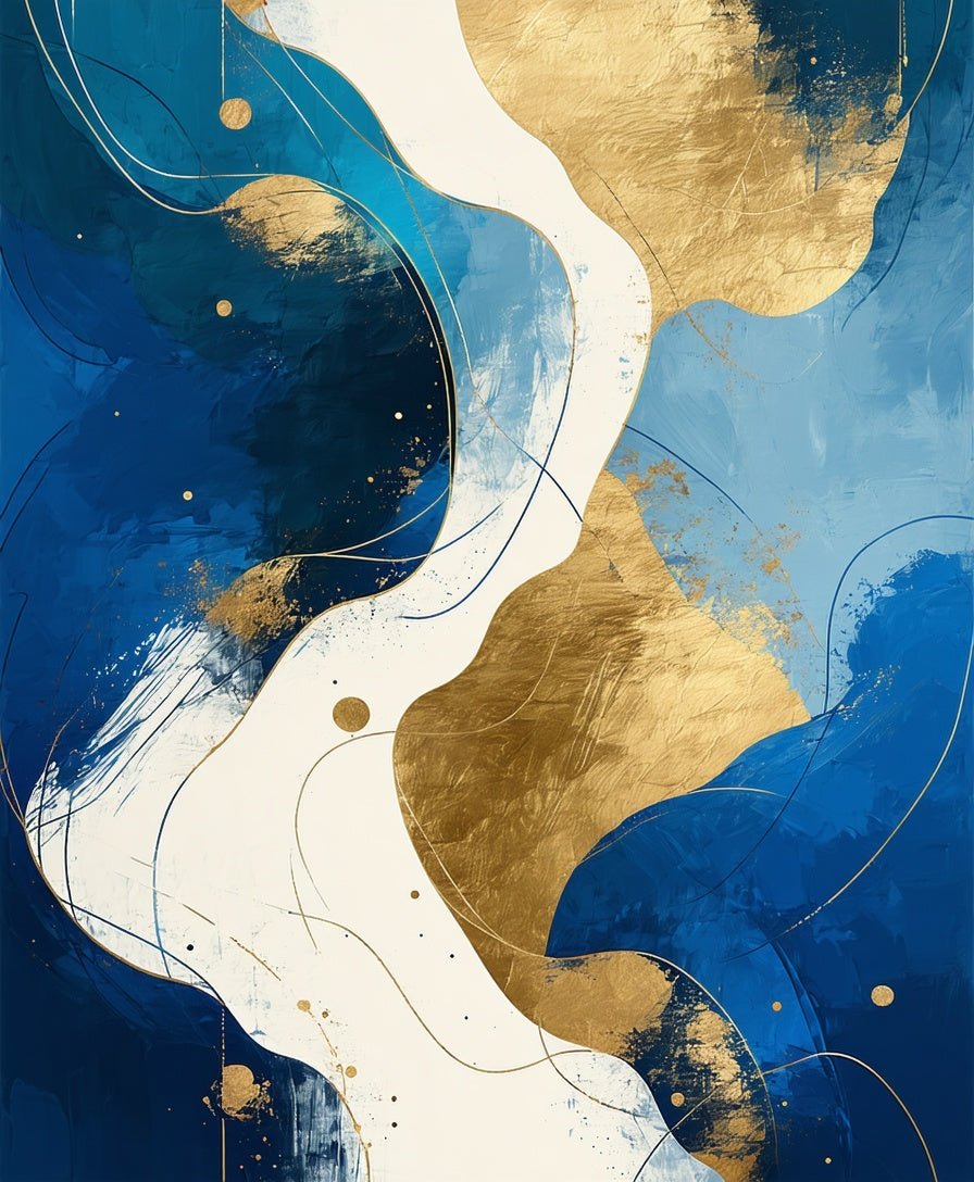 Blue Gold Abstract Waves Rug