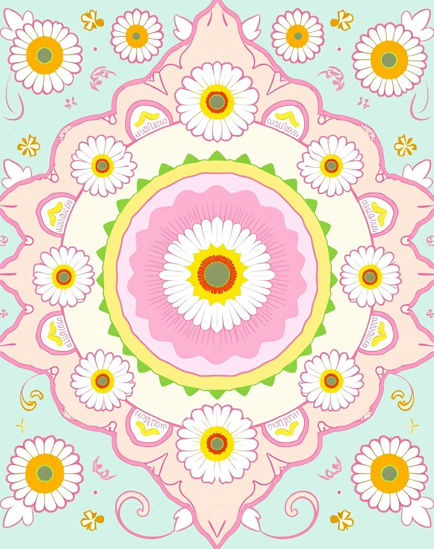 Floral Mandala Inspired Pastel Design Rug
