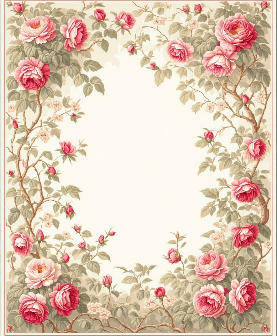 Vintage Pink Roses Floral Vine Rug