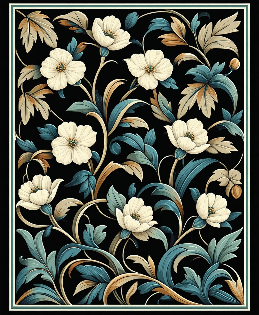 Ornate Floral Vine Pattern Rug