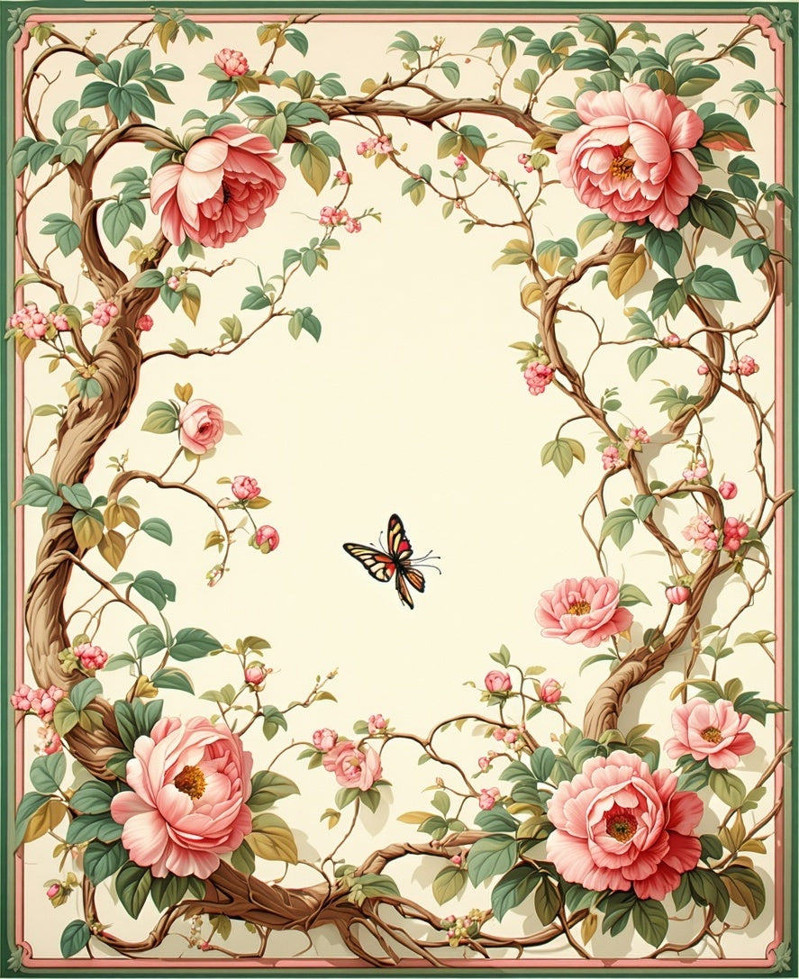 Floral Vine With Butterfly Motif Rug
