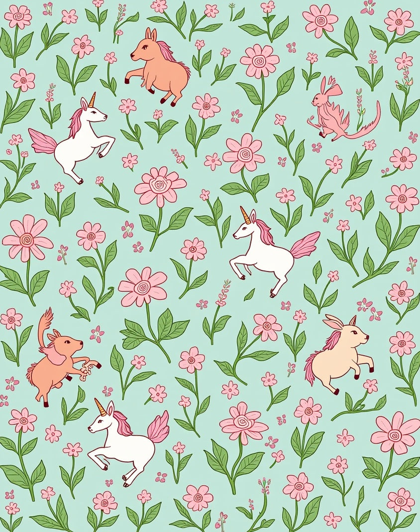 Whimsical Unicorn Floral Garden Pattern Rug