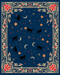 Midnight Feline Crescent Moon Floral Rug