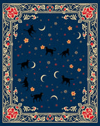 Midnight Feline Crescent Moon Floral Rug