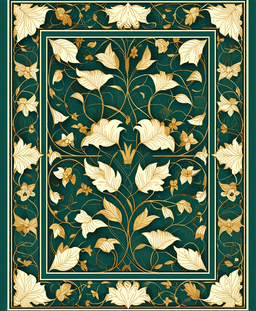 Ornate Floral Leaf Pattern Rug