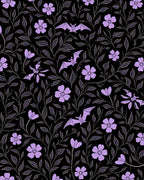Gothic Bat Flower Vine Pattern Rug