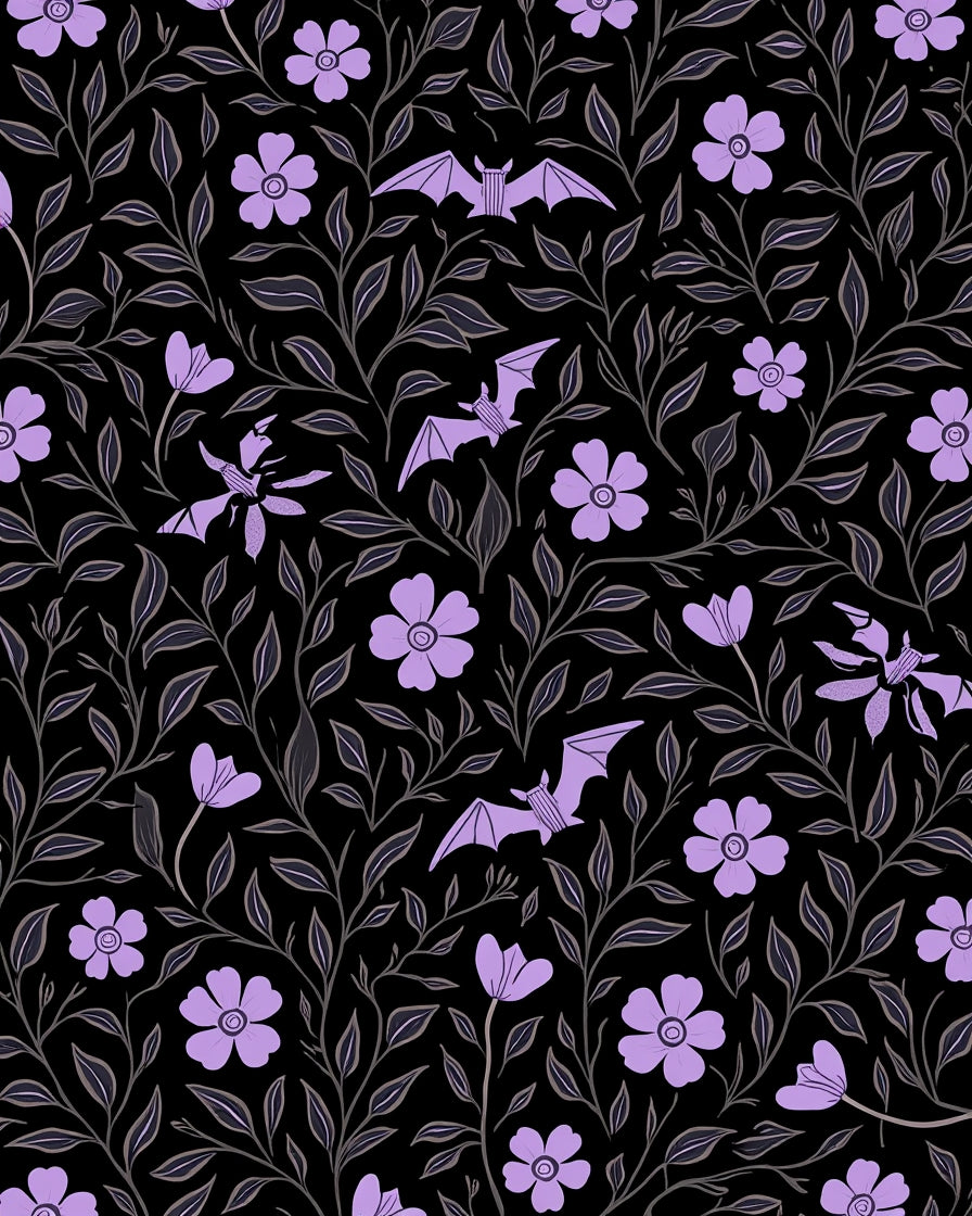 Gothic Bat Flower Vine Pattern Rug