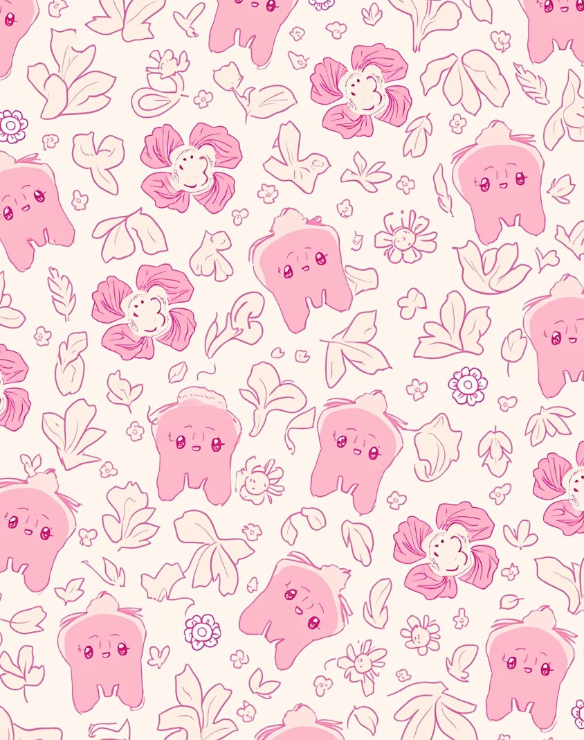 Cute Pink Tooth Floral Pattern Rug