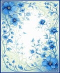 Blue Floral Swirl Border Design Rug