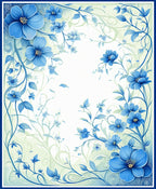 Blue Floral Swirl Border Design Rug