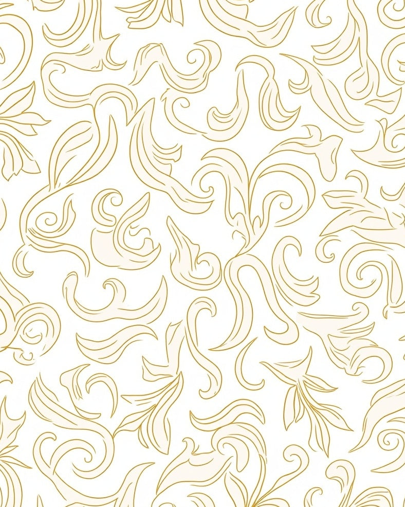 Elegant Gold Swirls Floral Pattern Rug