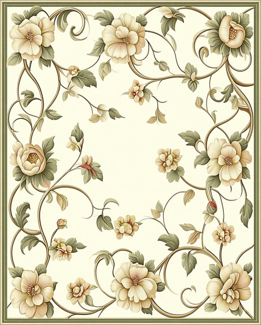 Creamy Floral Vine Scroll Design Rug