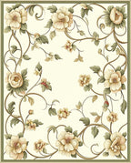 Creamy Floral Vine Scroll Design Rug