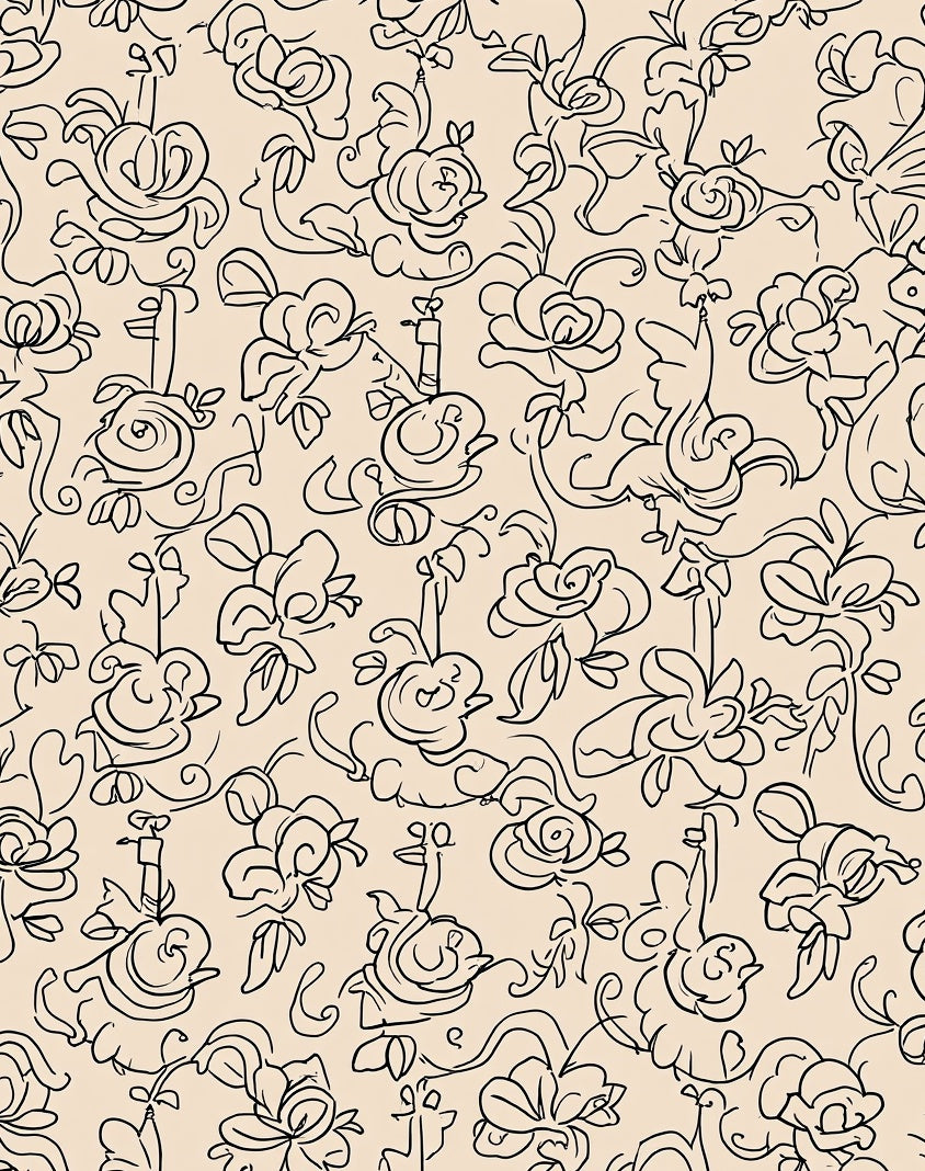 Whimsical Floral Outline Pattern Rug