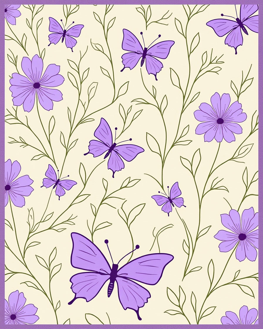 Violet Butterflies Flowers Pattern Rug