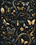 Dark Emerald Gold Butterfly Floral Design Rug