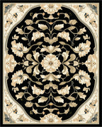 Intricate Floral Mandara Black Tan Rug