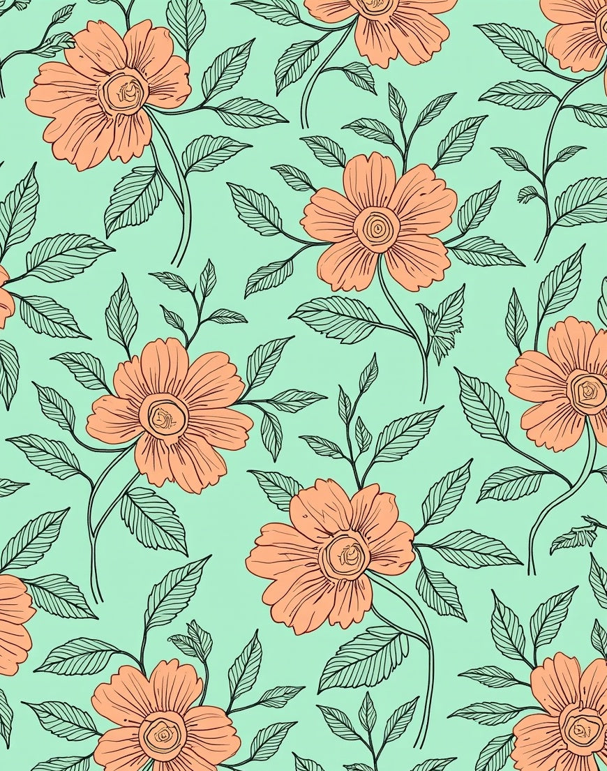 Peachy Floral Vine Pattern Rug