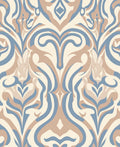 Cream Tan Blue Swirl Pattern Rug