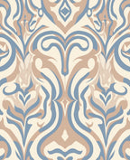 Cream Tan Blue Swirl Pattern Rug