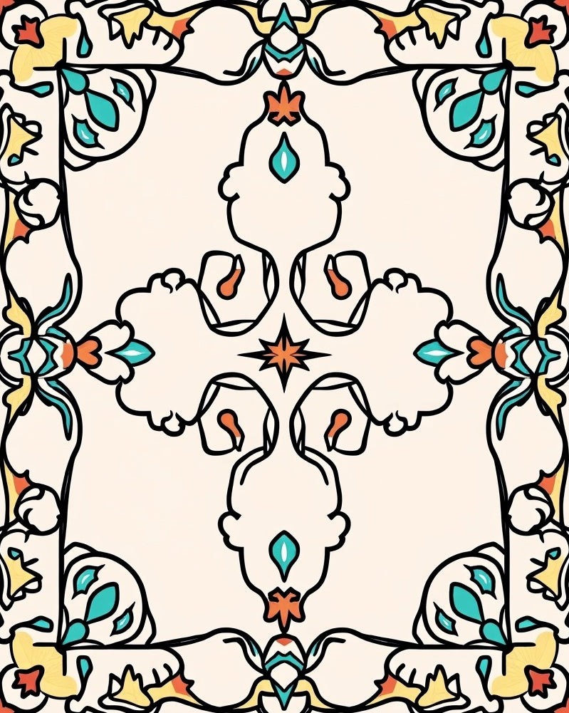 Ornate Teal And Yellow Floral Pattern Rug