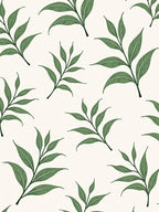 Green Leaf Branches Cream Background Rug