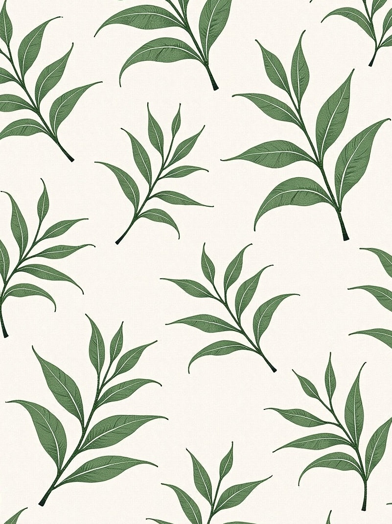 Green Leaf Branches Cream Background Rug