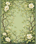 Whimsical White Flower and Vine Border Rug