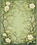 Whimsical White Flower and Vine Border Rug