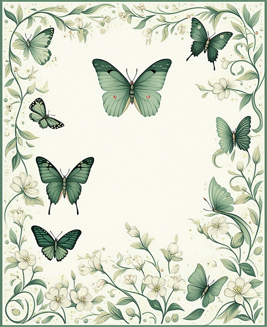 Elegant Green Butterfly Floral Garden Rug