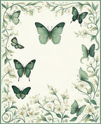 Elegant Green Butterfly Floral Garden Rug